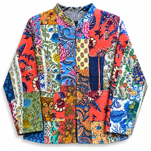 Chaqueta de patchwork con estampado floral, estilo Kantha, de algodón, para mujer, abrigo corto informal, estilo hecho a mano. - Product Image 1