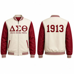 Chaqueta Bomber Delta Sigma Theta Roja con Estampado '1913' en la Espalda, Estilo Preppy para Hombre, Chaqueta Universitaria de Satén con Cierre Frontal - Product Image 4