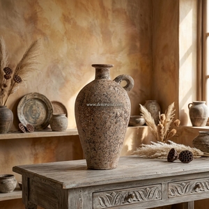 Vase anneau rustique en terre cuite avec poignée, urne décorative artisanale en céramique, pot en terre cuite pour table, vente en gros - Product Image 6