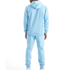 Ensemble de survêtement bleu clair à capuche pour homme, couleur unie, sweat-shirt et pantalon décontractés avec poches latérales, coupe régulière, automne - Product Image 2