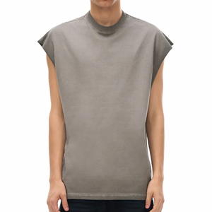 OEM Solid Men 100% Cotton Retro Hip Hop Streetwear Knitted Sleeveless O-<b>Neck</b> Sports Vest Fitness Running Plus Size Breathable - Product Image 1