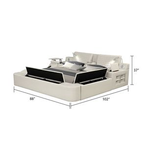 Letto Matrimoniale Smart Multifunzionale in Legno, Imbottito in Beige - Product Image 4