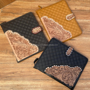 A4 Multifunctional Zipper Hand Tooled Quilted Leather Document <b>File</b> Holder Ring Binders Custom Office Spiral Portfolio <b>Organizer</b> - Product Image 4