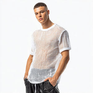 เสื้อยืดตาข่ายโพลีเอสเตอร์ 100% แห้งเร็ว สำหรับผู้ชาย เสื้อลำลอง แห้งไว ซีทรู เสื้อยืดชายหาด เสื้อตาข่ายผู้ชาย - Product Image 3