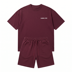 Vêtements de mode de haute qualité pour hommes, ensemble deux pièces en coton respirant à col rond, style streetwear oversize uni - Product Image 4