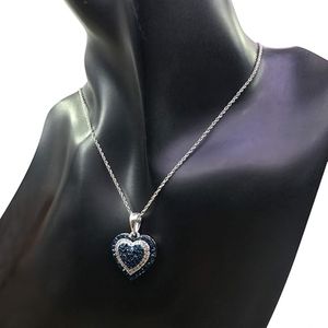 JEWELSPAARK 1.24 Cttw White Blue Natural Diamond <b>Heart</b>-<b>Shaped</b> Pendant Necklace for Women 925 Sterling Silver Rhodium Plated - Product Image 3