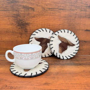 Handmade Longhorn Round Cowhide Coasters Set Western <b>Hair</b> on Hide Genuine Leather Coaster <b>for</b> Drinks Western Home Decor Gifts - Product Image 2