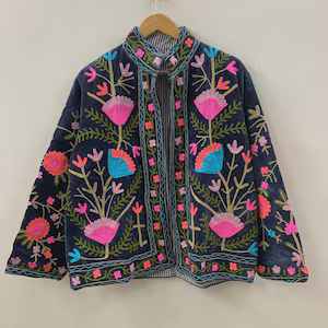 Custom Available Velvet Suzani Jacket Hand Embroidered Boho Ethnic <b>Coat</b> Unique Handmade Outerwear - Product Image 4