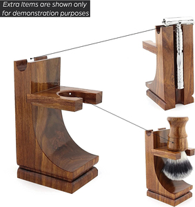Shaving <b>Set</b> Handmade Wood 3PC Shaving <b>Set</b> For Men Brush Safety <b>Razor</b> Storage Display Stand With Stainless Steel And New Design - Product Image 4