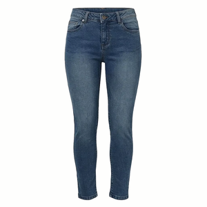Jean en denim taille haute coupe skinny jambe droite pour femme, longueur intégrale, bleu délavé, style décontracté automne, en coton et élasthanne - Product Image 1