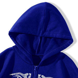 Sweat à capuche épais 100 % coton pour homme, 500 g/m², en molleton thermique français, matière optimale pour l'automne, délavé à l'acide, avec strass fonctionnels - Product Image 2