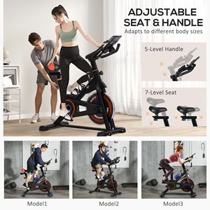 Bicicleta Estática de Uso Doméstico con Transmisión por Correa, Altura Ajustable, Resistencia y Monitor LCD - Product Image 5
