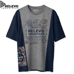 เสื้อยืดผู้ชายพรีเมียมทรงหลวม ไหล่ตก ลายตัวอักษร สีเทากรมท่า ตัดต่อสีตัดกัน ผ้าเจอร์ซีย์คอตตอน 100% - Product Image 1