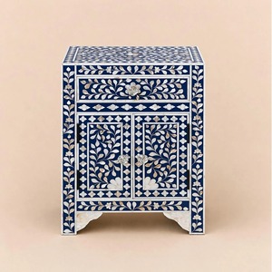 Living Room Furniture Home Mother of Pearl Furniture Mother of Pearl Inlay <b>Bedside</b> <b>Table</b> Indigo <b>Blue</b> Side <b>Table</b> - Product Image 1