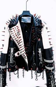 Winter <b>Gothic</b> Punk Studded Cowhide Leather Motorcycle <b>Jacket</b> with Custom Logos Front Design Waterproof Zipper Closure - Product Image 2