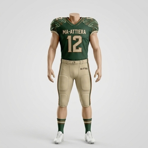 Custom American Football Jersey Set Green Gold Uniform <b>Padded</b> Football <b>Pants</b> Teamwear Number 12 Sportswear OEM ODM Wholesale - Product Image 1