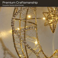 Lampe de table en métal à piles avec LED, strass et forme de croissant de lune, base en fil métallique étoilé et ovale, pour la décoration murale de la maison pendant le Ramadan
