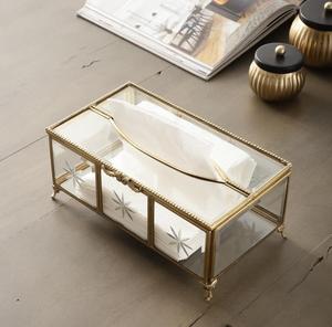 Glam Glass Tissue Box With Gold <b>Frame</b> And Star Pattern Design For Tabletop Use - Product Image 1