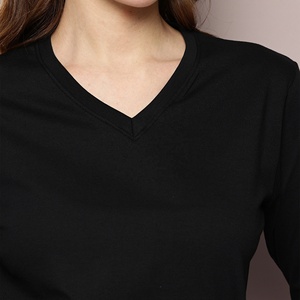 T-shirt à manches longues col en V pour femme, style streetwear du Bangladesh, coupe classique, respirant, avec coutures inversées et bords bruts, toucher doux - Product Image 2