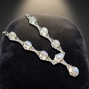 Collar de Plata de Ley 925 con Piedra Lunar Arcoíris, Joyería Artesanal con Gemas Naturales, Elegante Collar de Moda con Cadenas de Estilo Indio - Product Image 3