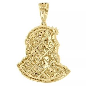 Pendentif Visage de Jésus-Christ en Or Jaune avec Moissanite Ronde Taille Brillant et Micro-Incrustation, Breloque Religieuse Chrétienne Unisexe - Product Image 2