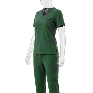 Unisex Green <b>Scrub</b> Set Breathable Polyester Medical Uniform Adult Workwear Needle Detection <b>Nursing</b> <b>Scrubs</b> - Product Image 4