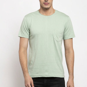 T-shirt décontracté uni à col rond avec poche poitrine, respirant et à séchage rapide, 100 % coton, couleur unie, pour homme, service OEM, collection 2025 - Product Image 3