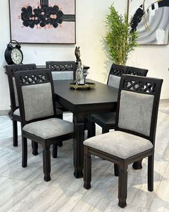 Luxury Handcrafted Solid Wood 6 Seater Dining <b>Table</b> Set Premium Dark <b>Walnut</b> Finish Modern Home Decor - Product Image 1