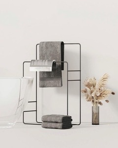 <b>Silver</b> Standing Towel Rack Metal Iron Double Tier <b>Bathroom</b> Storage Holder Rectangle Shape Space Saving Design - Product Image 1