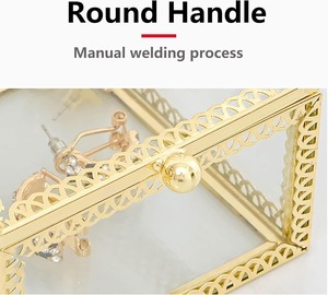 กล่องใส่เครื่องประดับตกแต่ง ฝาแก้ว กรอบโลหะ กล่องเก็บของ กล่องใส่เครื่องประดับแก้วพรีเมียม กล่องของขวัญงานแต่งงาน - Product Image 5