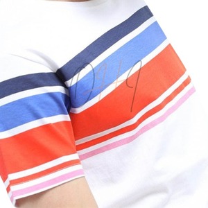 Men's White Short Sleeve T-Shirt Striped Sleeve Contrast Trim O-Neck Casual Breathable <b>Tie</b>-Dye Printed <b>Back</b> Design Oversized - Product Image 3