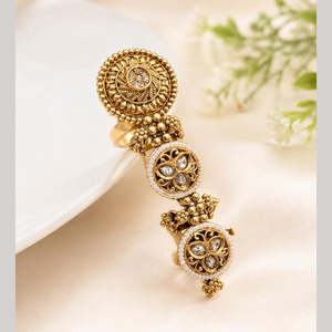 Vintage Gemstone Double Finger <b>Ring</b> for Women-Resizable Party Wear Band <b>Ring</b> - Product Image 1