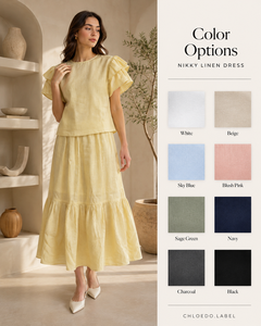 Plain Yellow Cotton-<b>Linen</b> Two-Piece Set | Ruffle Sleeve <b>Top</b> & Tiered Midi Skirt Bohemian Party Wear Outfit - Product Image 2