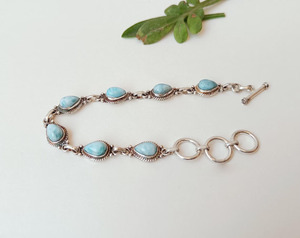 Bracelet ajustable en argent sterling 925 avec larimar, bijou artisanal en pierre naturelle, bracelet élégant style bohème - Product Image 2