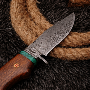 Couteau de chasse artisanal en acier Damas, lame et manche en bois, avec étui en cuir, ODM OEM, cadeau d'anniversaire idéal à faire soi-même - Product Image 5