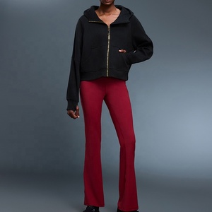 OEM Wholesale Custom Logo Women 100% Cotton <b>Cropped</b> <b>Zip</b>-<b>Up</b> Hooded Long Sleeve Loose Casual Outerwear Breathable hoodie - Product Image 2