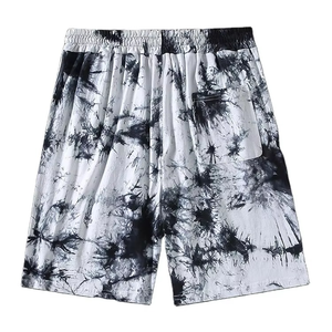 Shorts de sport décontractés pour hommes, tie-dye noir et blanc, logo personnalisé, fournisseur en gros OEM ODM - Product Image 3