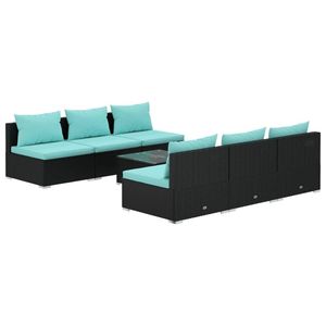 Set da salotto in 7 pezzi in Poly Rattan nero con comodi cuscini mobili da esterno per il tempo libero - Product Image 2