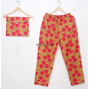 Conjunto de Pijama de 3 Piezas de Algodón Estampado a Mano, Suave y Cómodo, para Mujer, Transpirable, de Secado Rápido, Ligero, Ropa de Dormir Perfecta - Product Image 2