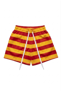 Men's Red And Yellow Striped Board <b>Shorts</b> Drawstring Casual Breathable Polyester <b>Mesh</b> <b>Short</b> <b>Shorts</b> Mid Waist - Product Image 1