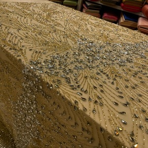 Tela de Encaje de Poliéster Bordada a Mano con Cuentas de Circonio, de Lujo, para Vestidos de Novia y Trajes de Novia - Product Image 1