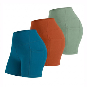 Shorts de yoga taille haute pour femmes avec poche pour téléphone, pantalon de compression moulant, shorts de sport d'été pour la course et le fitness - Product Image 3