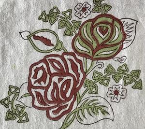 Tissu en coton imprimé à la main – Motif floral vintage bouquet de roses |   Bordeaux et vert olive |   Textile indien fait main - Product Image 3