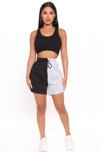 Color Blocked Mid Waist <b>Skorts</b> Pockets Knitted Cotton Spandex Casual <b>Women</b> Shorts Breathable Elastic Waist Recycled Material - Product Image 4