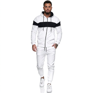Men's <b>White</b> Hooded Tracksuit With Black Stripe Color Full Sleeve Zipper Sweatshirt And <b>Joggers</b> Casual Autumn Wear - Product Image 3