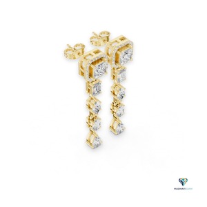 Boucles d'oreilles pendantes en or jaune 2,812 CT avec diamants de laboratoire de forme princesse et fantaisie en or massif 18 carats - Product Image 3