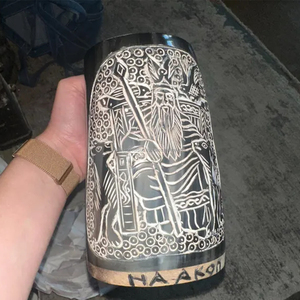 Taza de cuerno de buey pulido auténtico con mango ecológico estilo vikingo taza de Animal jarra para vino Mead Ale decoración del hogar utensilio para beber - Product Image 3