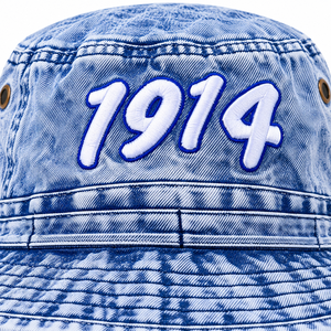 หมวกบักเก็ตปักลาย Phi Beta Sigma สีฟ้าอ่อน รุ่นปี 1914 สำหรับผู้ชาย ปีกกว้าง ผ้าฝ้ายฟอก พร้อมสายรัดคางปรับได้ - Product Image 6