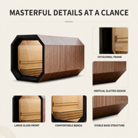 Sauna extérieur octogonal électrique moderne Ploutara avec cadre en verre panoramique incurvé, design modulaire pour villa, complexe hôtelier, spa, 15 min