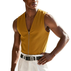 Customizable Men's Fashion Streetwear Full Zip Tank <b>Top</b> Sleeveless V-Neck Stylish Casual Wear Wholesale Bulk Order Tank <b>Tops</b> Men - Product Image 1